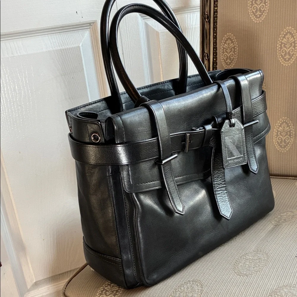 Reed Krakoff Black Leather Structured Briefcase Tote